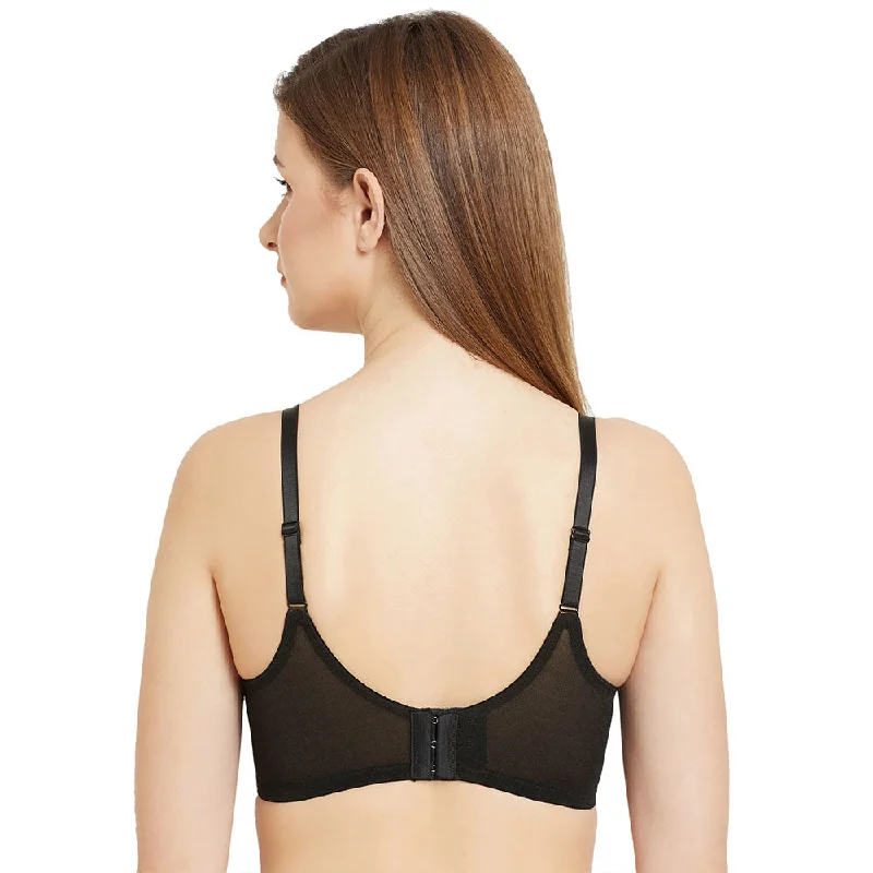 Verona Padded Wired  3/4th Cup Everyday Wear Medium coverage Lace Bra - Black