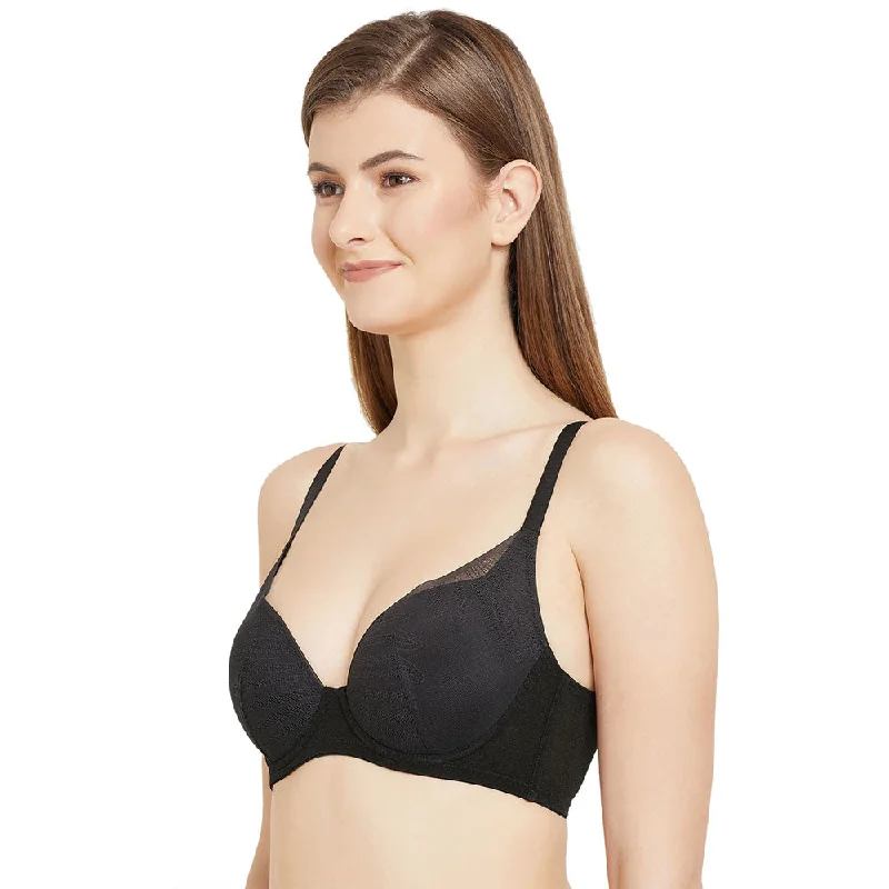 Verona Padded Wired  3/4th Cup Everyday Wear Medium coverage Lace Bra - Black