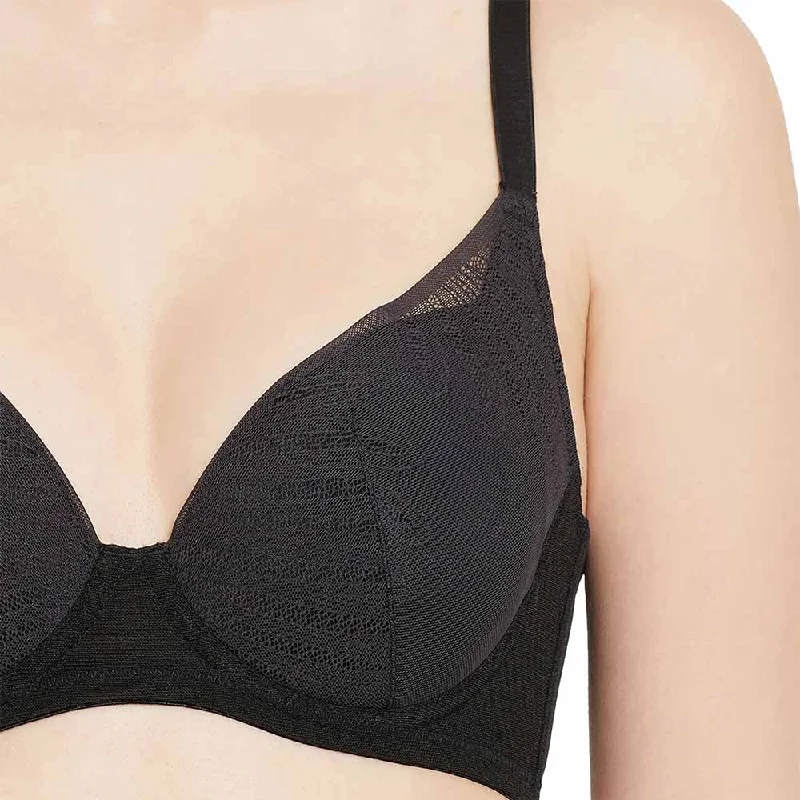 Verona Padded Wired  3/4th Cup Everyday Wear Medium coverage Lace Bra - Black