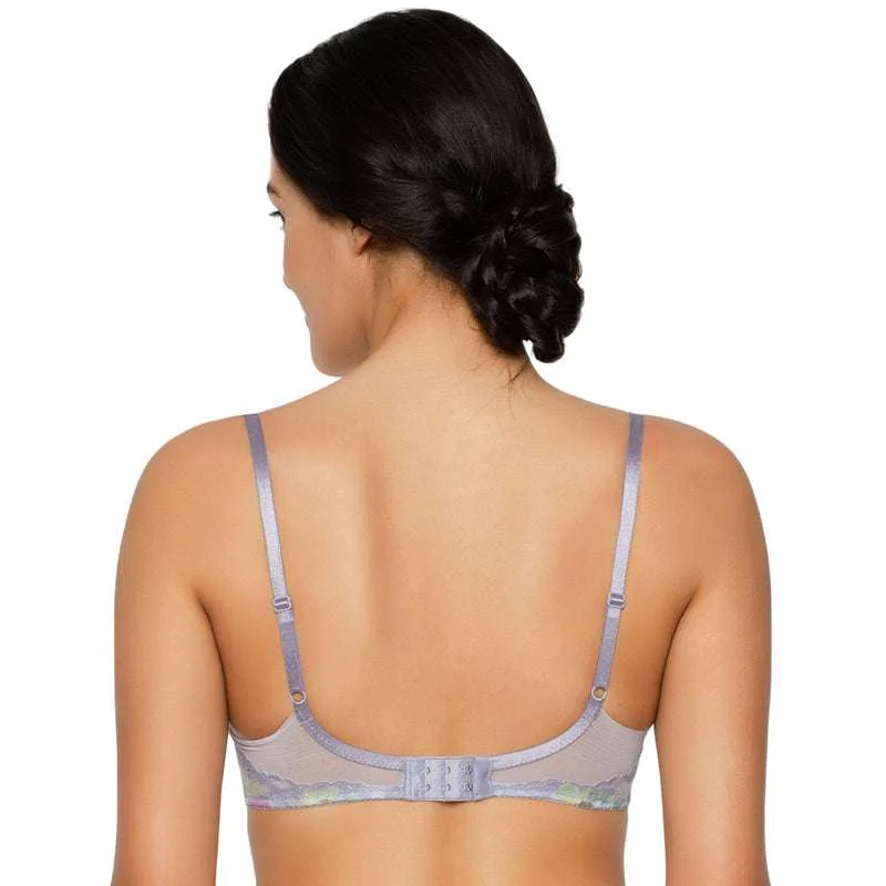 Bragenic Padded Non-Wired 3/4Th Cup Lace Fashion Bra - Grey