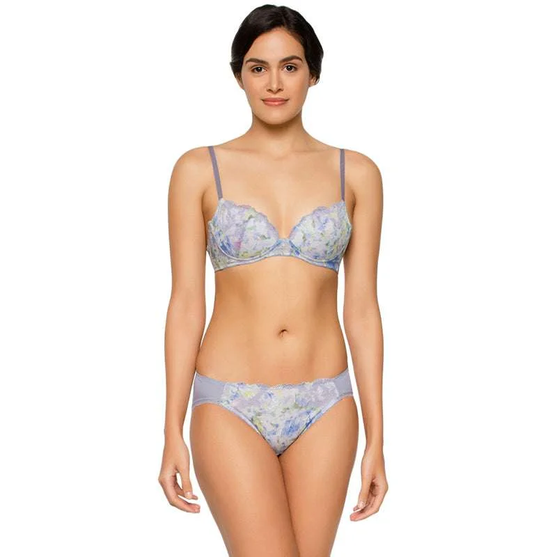 Bragenic Padded Non-Wired 3/4Th Cup Lace Fashion Bra - Grey