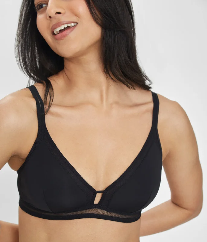 The Mesh Trim Bralette: Jet Black